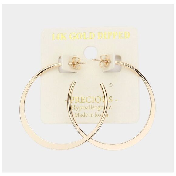 NWT 14K gold dipped flat metal 2” hoops post backs. - Picture 3 of 6